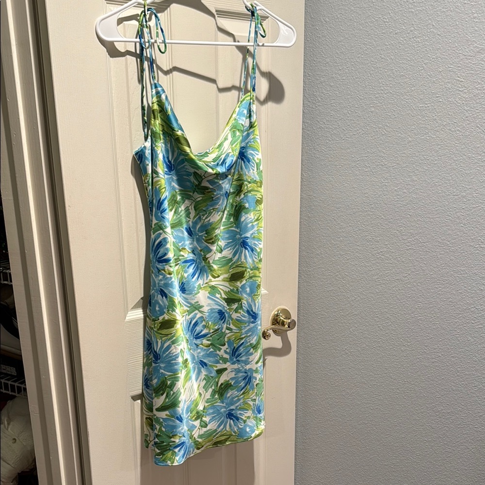 Floral Slip Dress with Blue and Green Pattern